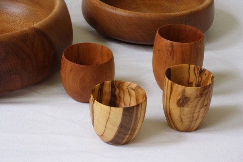 Olive And Cherry Hand Turned Wooden Cups